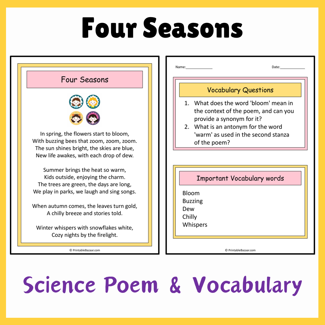 Four Seasons | Science Poem Reading Comprehension Activity