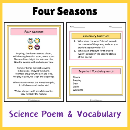 Four Seasons | Science Poem Reading Comprehension Activity