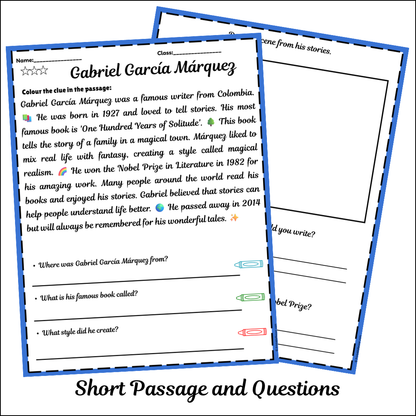 Gabriel García Márquez | Short Reading Comprehension Creative Worksheet