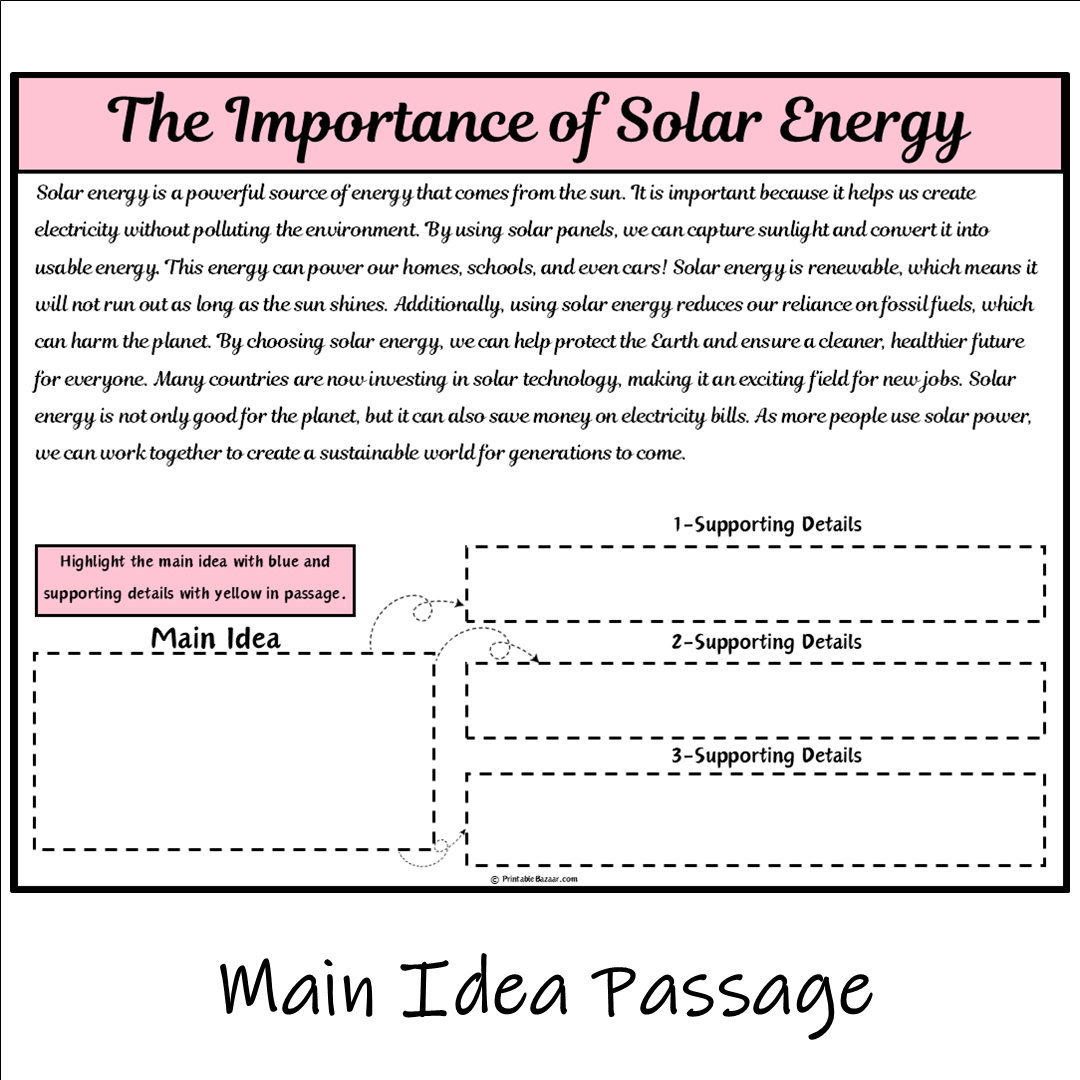 The Importance of Solar Energy | Main Idea and Supporting Details Reading Passage and Questions