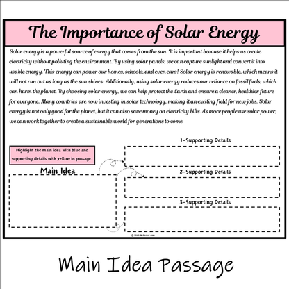 The Importance of Solar Energy | Main Idea and Supporting Details Reading Passage and Questions