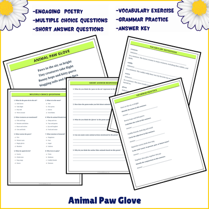 Animal Paw Glove | Poem Grammar Worksheet Printable Activity