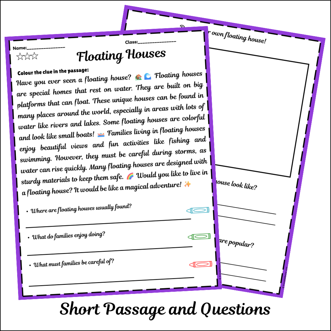 Floating Houses | Short Reading Comprehension Creative Worksheet