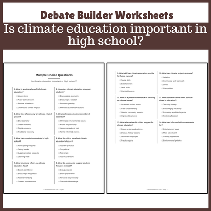 Is climate education important in high school? | Favour and Against Worksheet Printable Activity