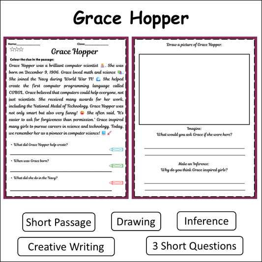 Grace Hopper | Short Reading Comprehension Creative Worksheet