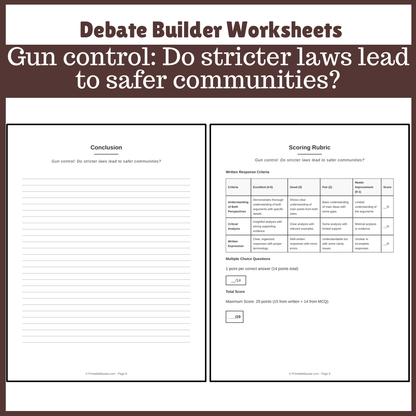 Gun control: Do stricter laws lead to safer communities? | Favour and Against Worksheet Printable Activity