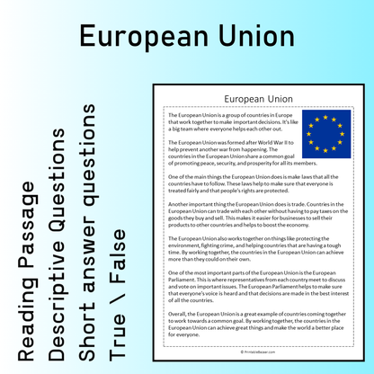 European Union | Reading Comprehension Passage Printable Worksheet