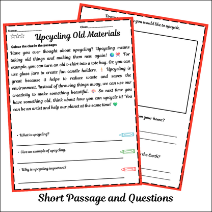 Upcycling Old Materials | Short Reading Comprehension Creative Worksheet