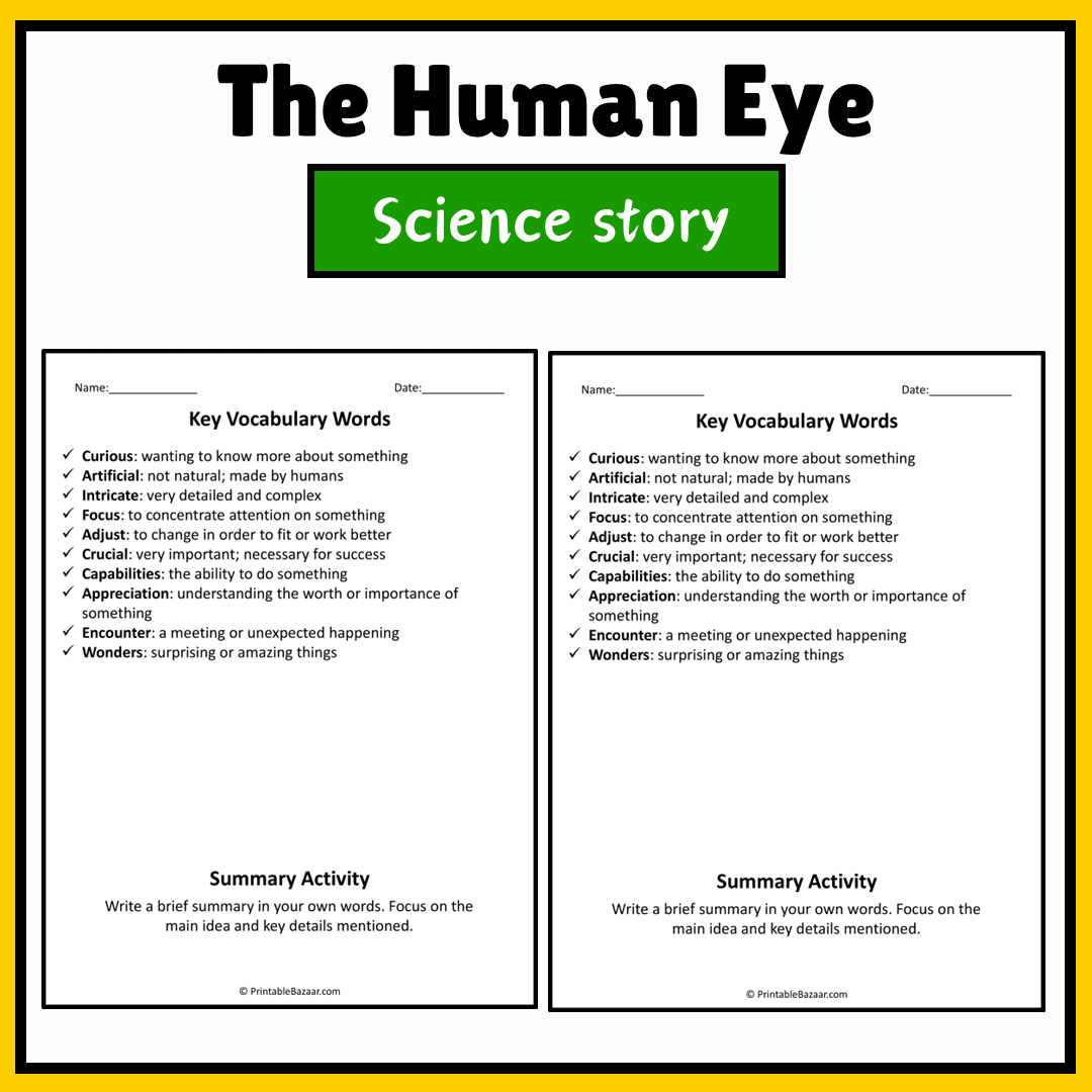 The Human Eye | Science Story Reading Comprehension Activity