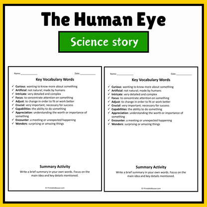 The Human Eye | Science Story Reading Comprehension Activity