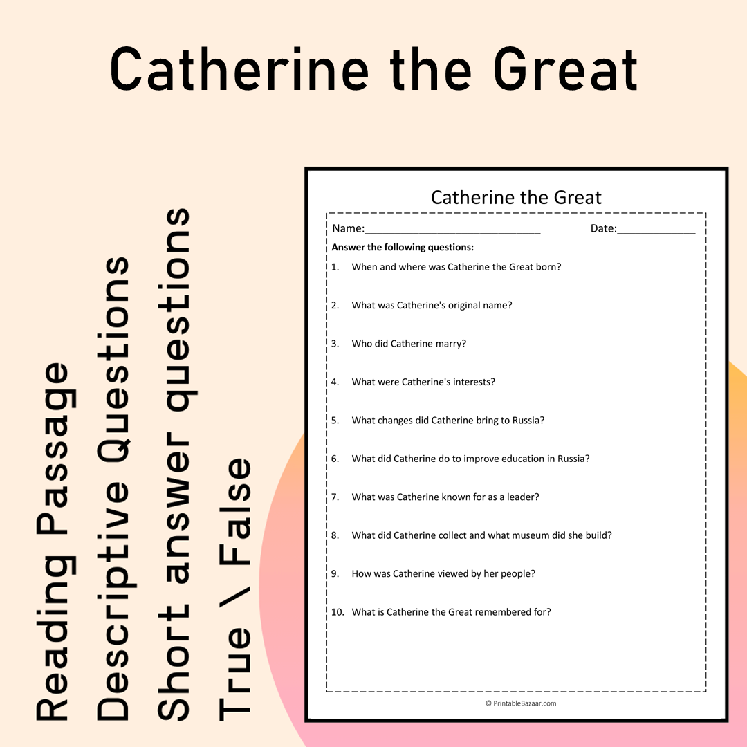 Catherine the Great | Reading Comprehension Passage Printable Activity