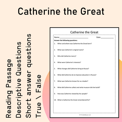 Catherine the Great | Reading Comprehension Passage Printable Activity