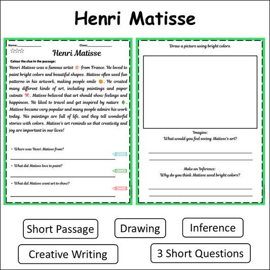 Henri Matisse | Short Reading Comprehension Creative Worksheet