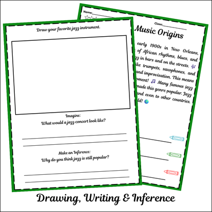 Jazz Music Origins | Short Reading Comprehension Creative Worksheet