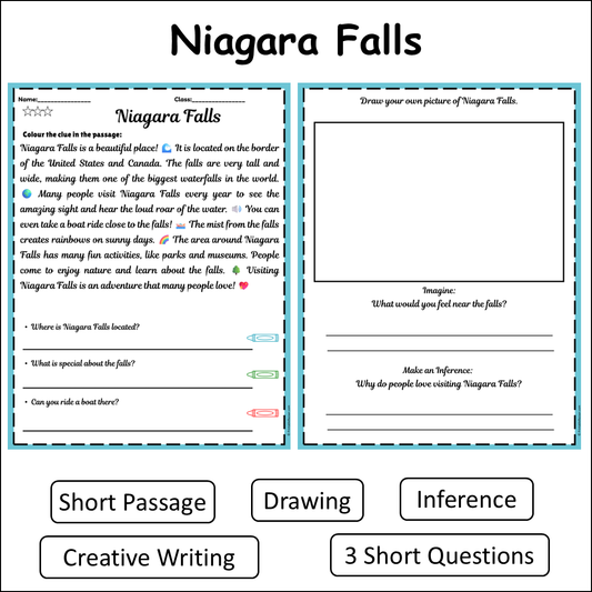 Niagara Falls | Short Reading Comprehension Creative Worksheet