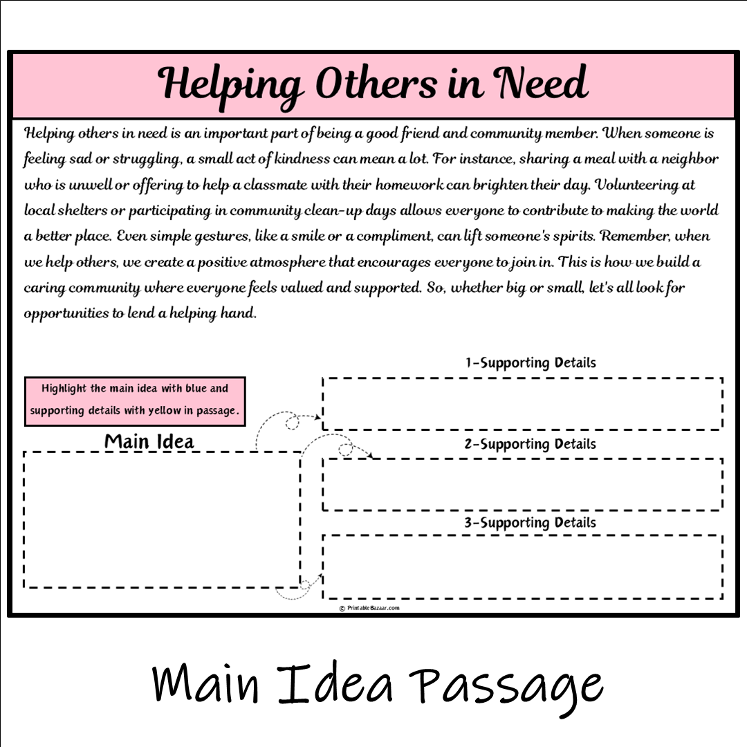 Helping Others in Need | Main Idea and Supporting Details Reading Passage and Questions