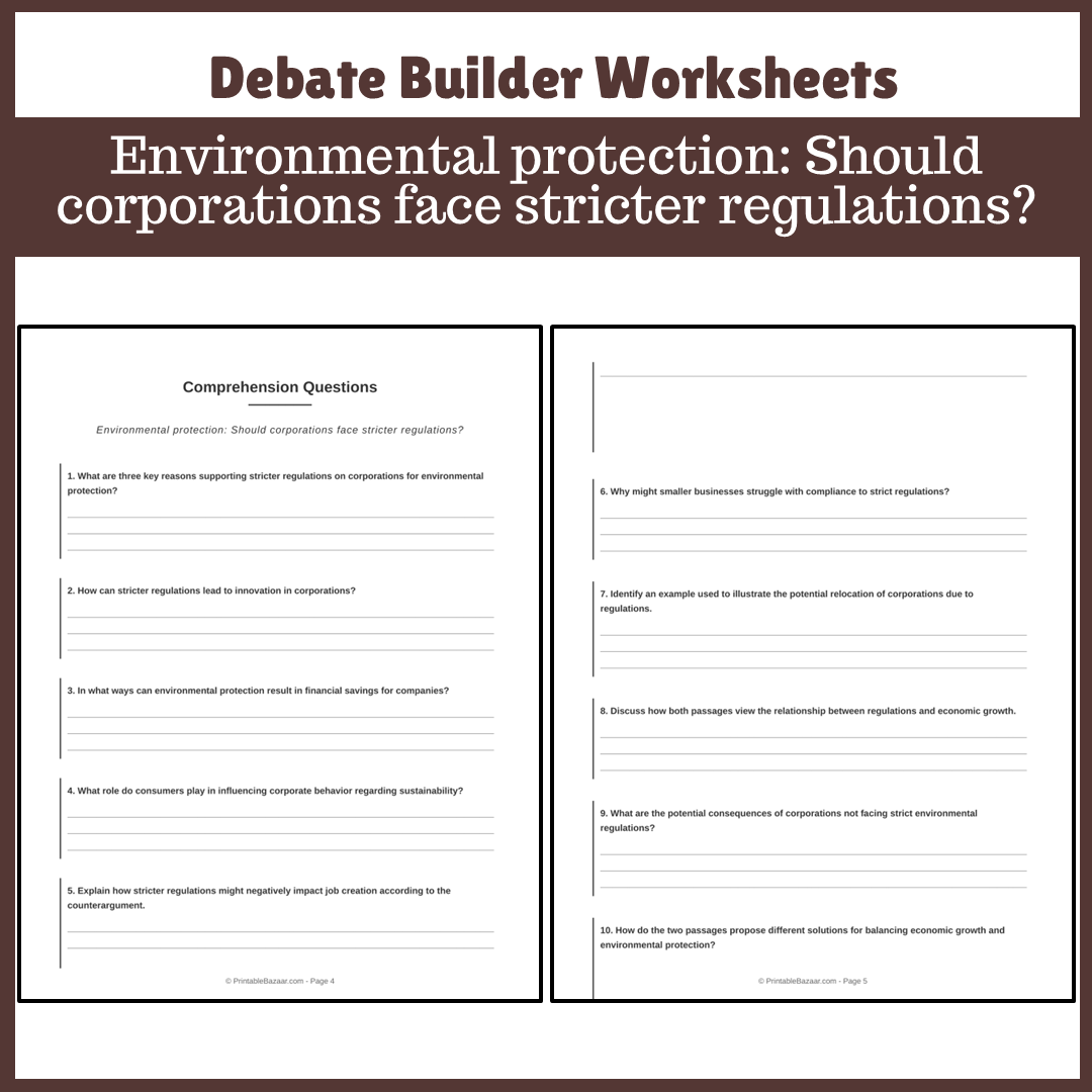 Environmental protection: Should corporations face stricter regulations? | Favour and Against Worksheet Printable Activity