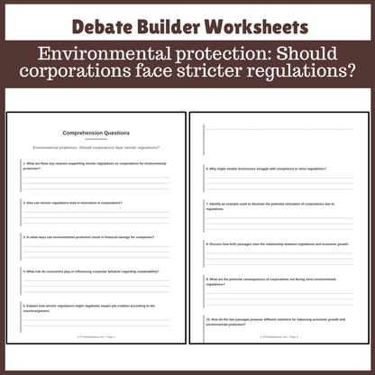 Environmental protection: Should corporations face stricter regulations? | Favour and Against Worksheet Printable Activity