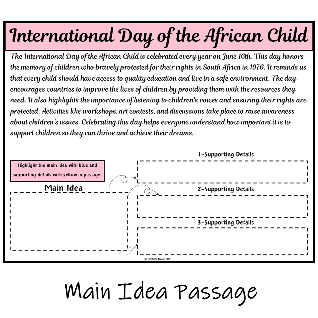 International Day of the African Child | Main Idea and Supporting Details Reading Passage and Questions