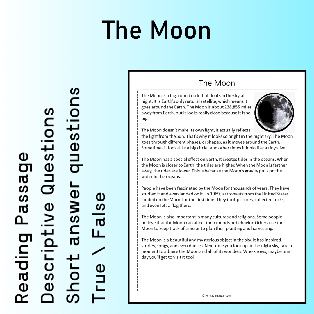 The Moon | Reading Comprehension Passage Printable Worksheet