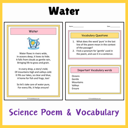 Water | Science Poem Reading Comprehension Activity