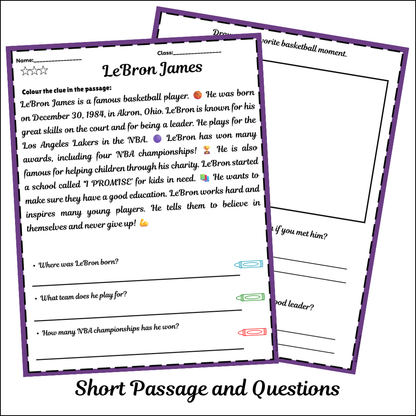LeBron James | Short Reading Comprehension Creative Worksheet