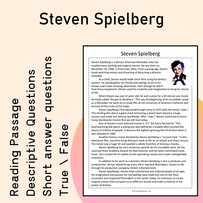 Steven Spielberg | Reading Comprehension Passage Printable Activity
