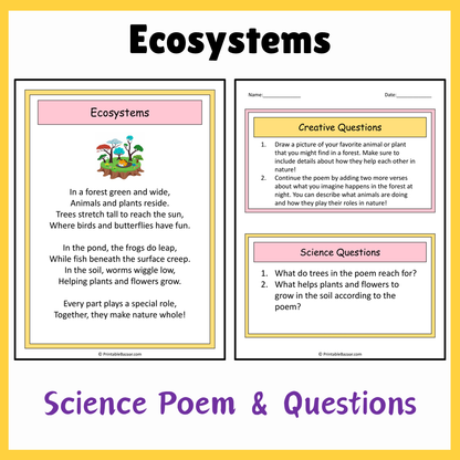 Ecosystems | Science Poem Reading Comprehension Activity