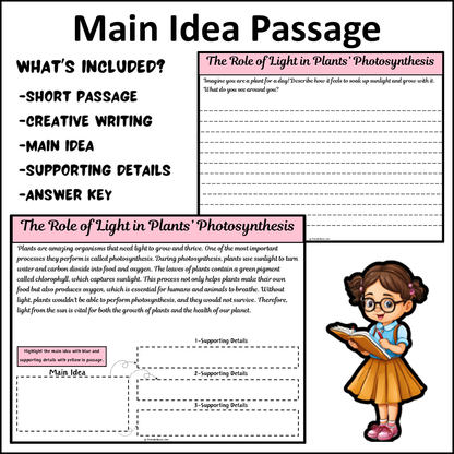 The Role of Light in Plants’ Photosynthesis | Main Idea and Supporting Details Reading Passage and Questions