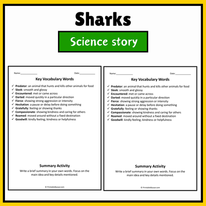 Sharks | Science Story Reading Comprehension Activity