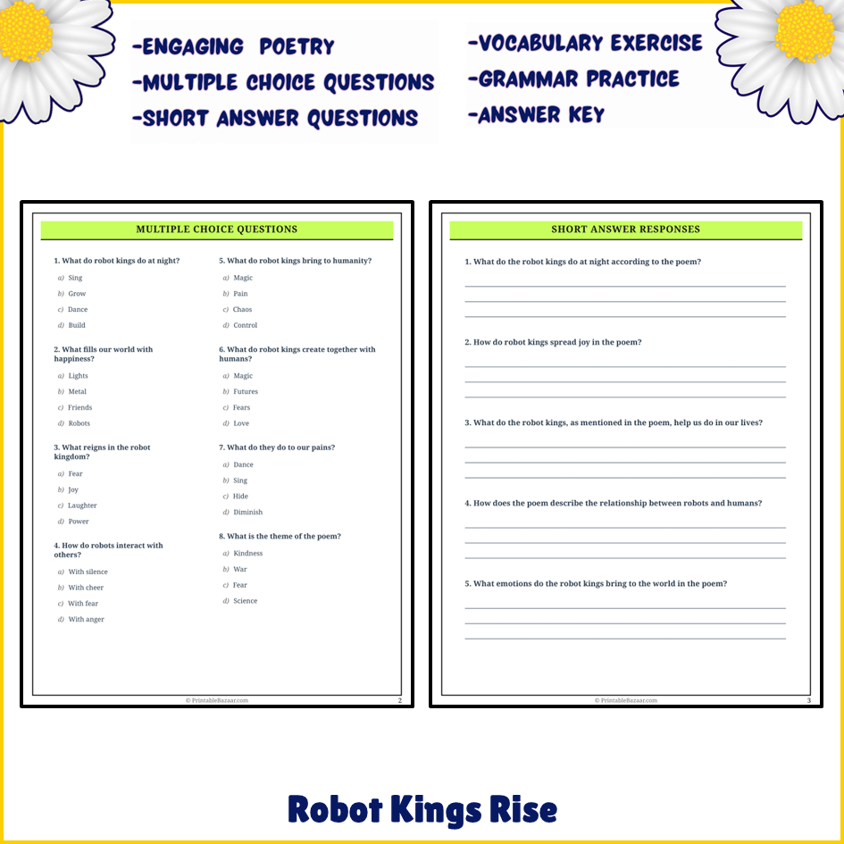 Robot Kings Rise | Poem Grammar Worksheet Printable Activity