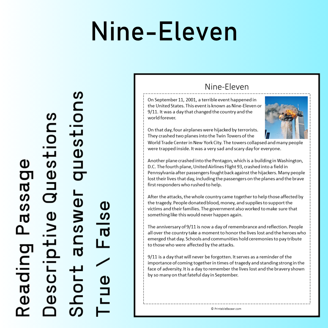 Nine-Eleven | Reading Comprehension Passage Printable Worksheet