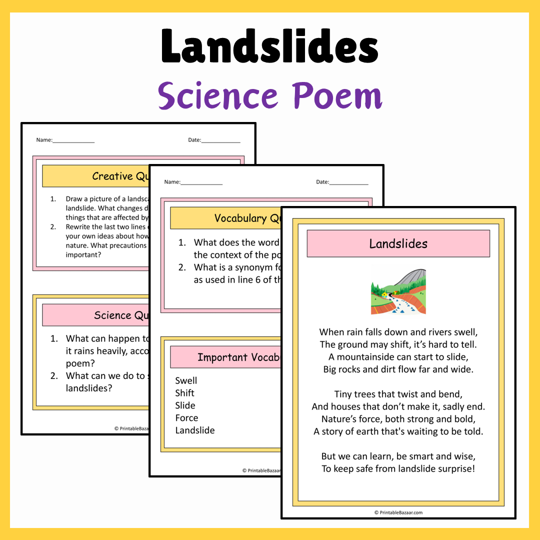 Landslides | Science Poem Reading Comprehension Activity