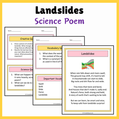 Landslides | Science Poem Reading Comprehension Activity