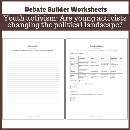 Youth activism: Are young activists changing the political landscape? | Favour and Against Worksheet Printable Activity