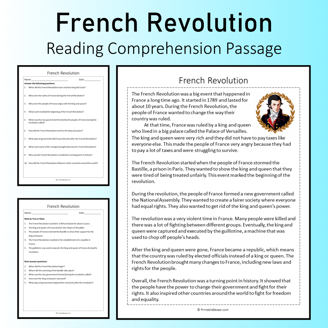 French Revolution | Reading Comprehension Passage Printable Worksheet