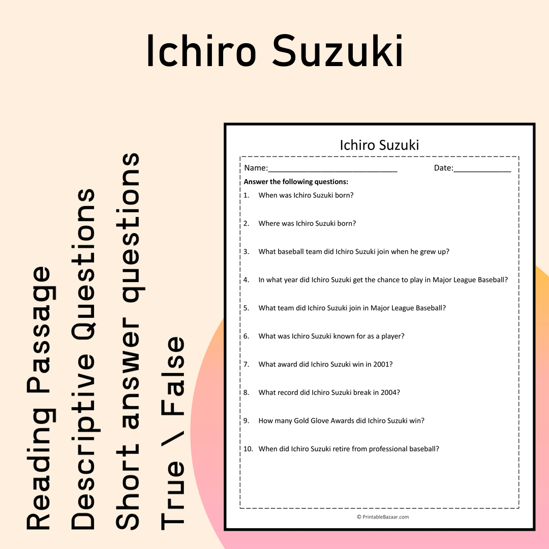 Ichiro Suzuki | Reading Comprehension Passage Printable Activity