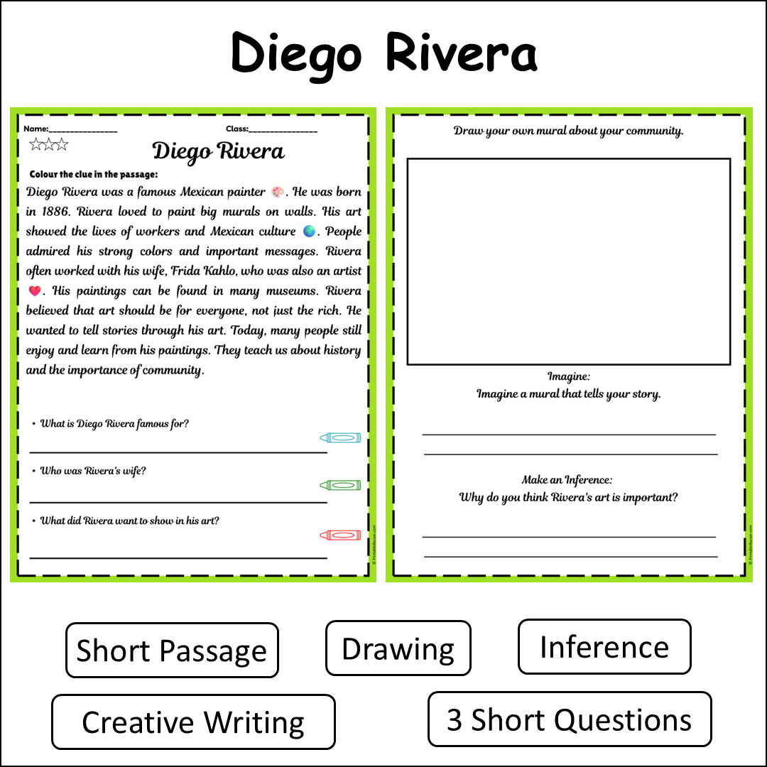Diego Rivera | Short Reading Comprehension Creative Worksheet