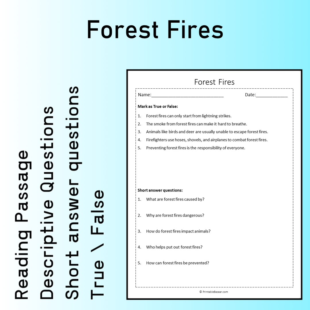 Forest Fires | Reading Comprehension Passage Printable Worksheet