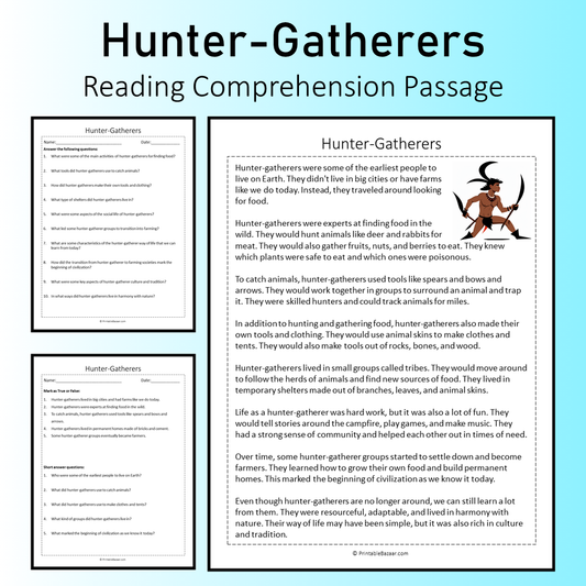 Hunter-Gatherers | Reading Comprehension Passage Printable Worksheet