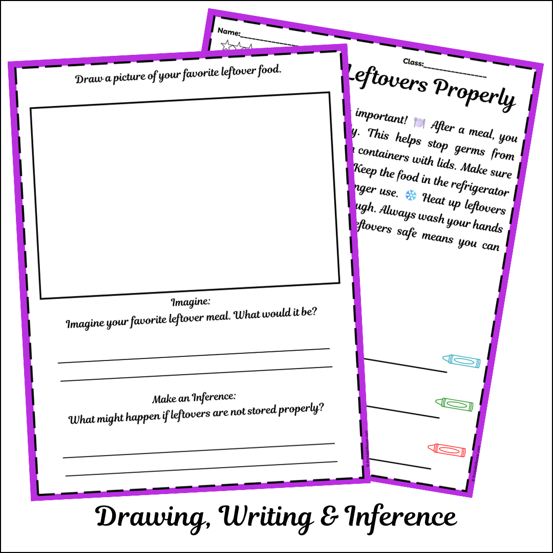 Storing Leftovers Properly | Short Reading Comprehension Creative Worksheet