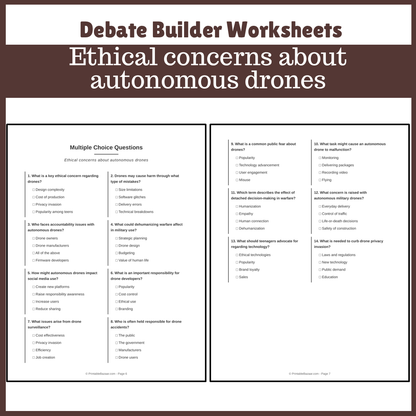 Ethical concerns about autonomous drones | Favour and Against Worksheet Printable Activity