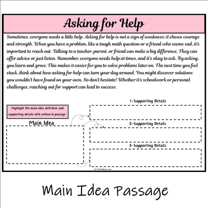 Asking for Help | Main Idea and Supporting Details Reading Passage and Questions