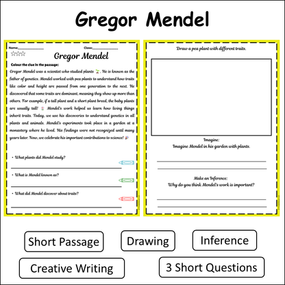 Gregor Mendel | Short Reading Comprehension Creative Worksheet