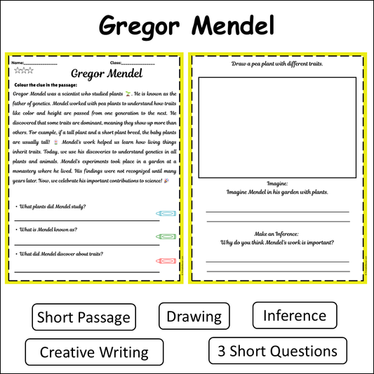Gregor Mendel | Short Reading Comprehension Creative Worksheet