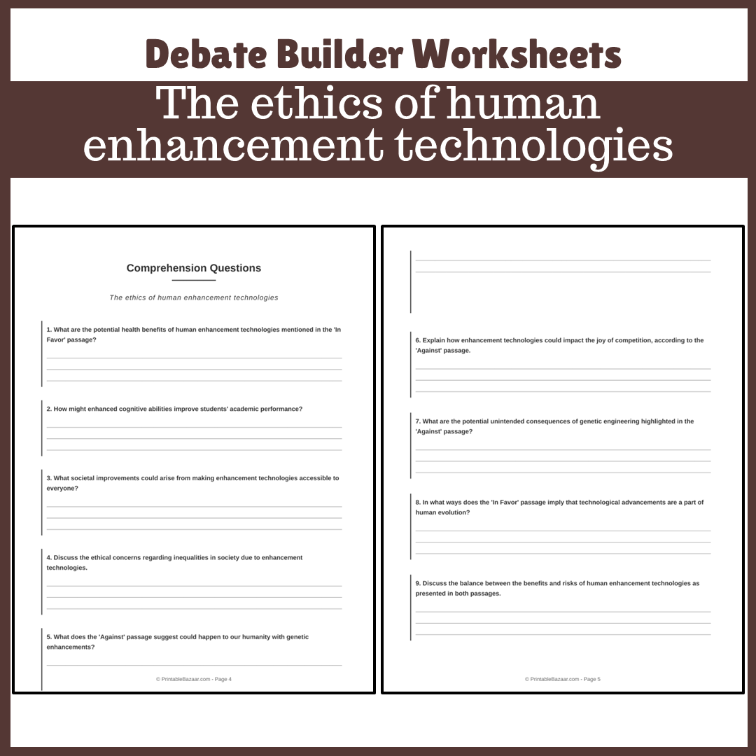 The ethics of human enhancement technologies | Favour and Against Worksheet Printable Activity