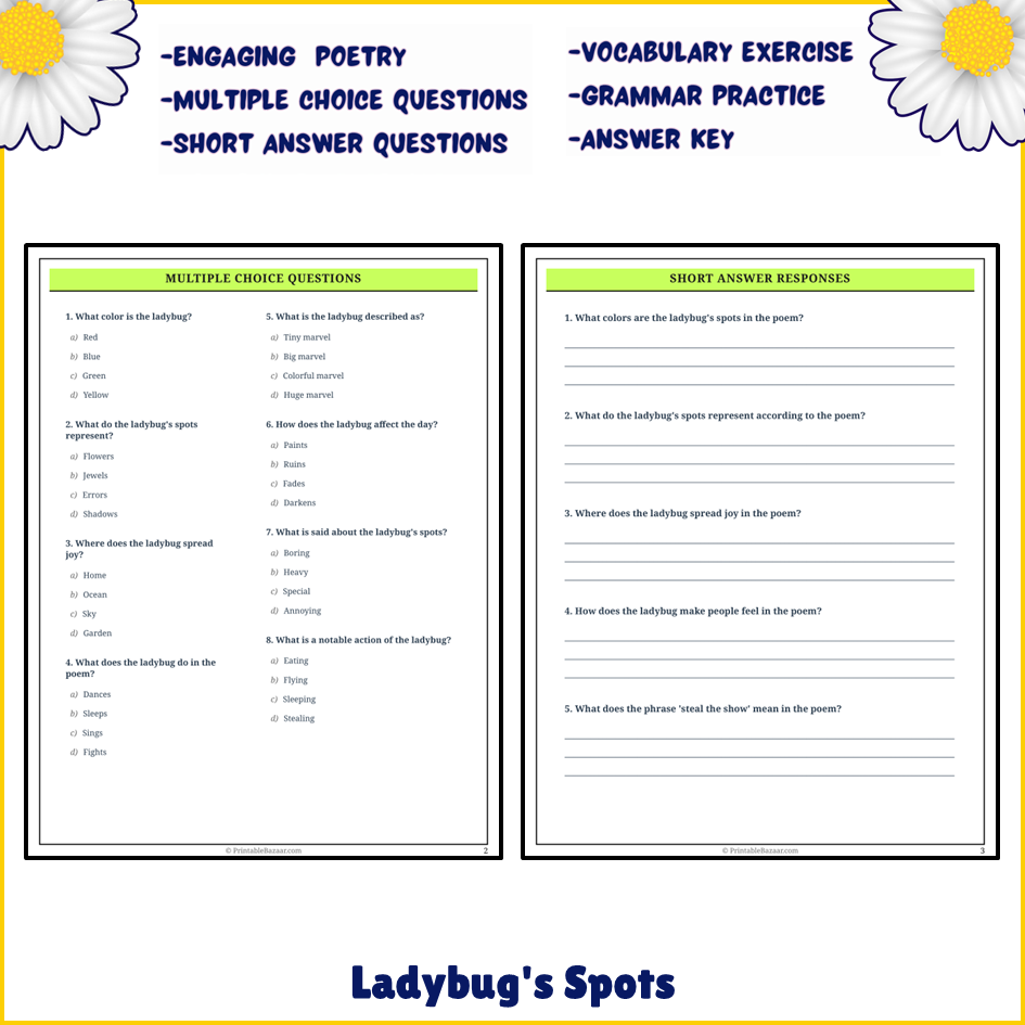 Ladybug's Spots | Poem Grammar Worksheet Printable Activity