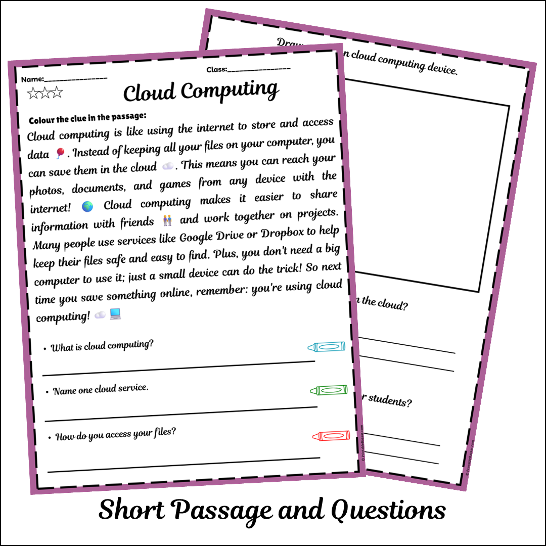 Cloud Computing | Short Reading Comprehension Creative Worksheet