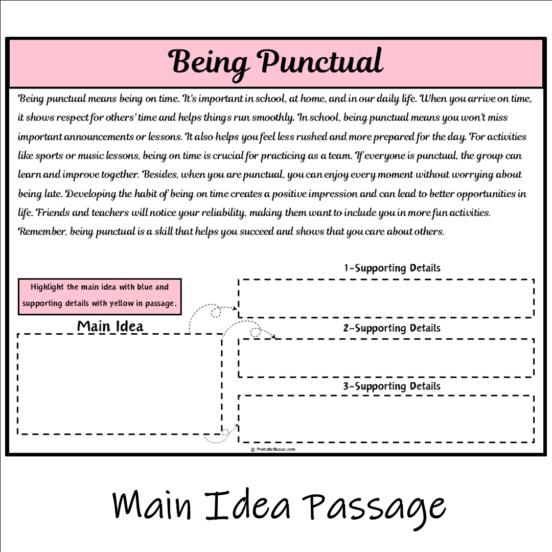 Being Punctual | Main Idea and Supporting Details Reading Passage and Questions