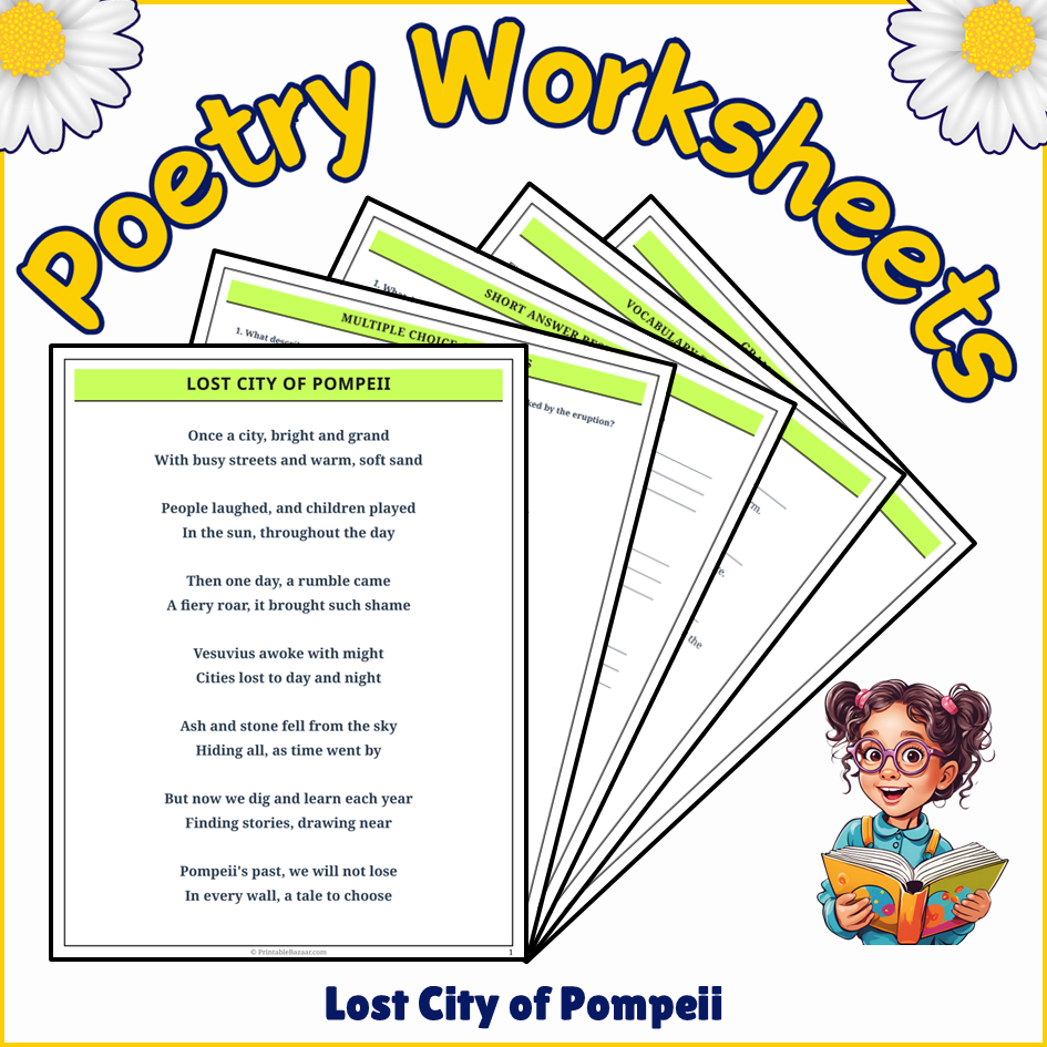 Lost City of Pompeii | Poem Grammar Worksheet Printable Activity